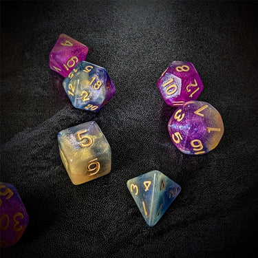 Glitter in Purple & Blue Acrylic - 7pcs RPG Full Dice Set Scatter